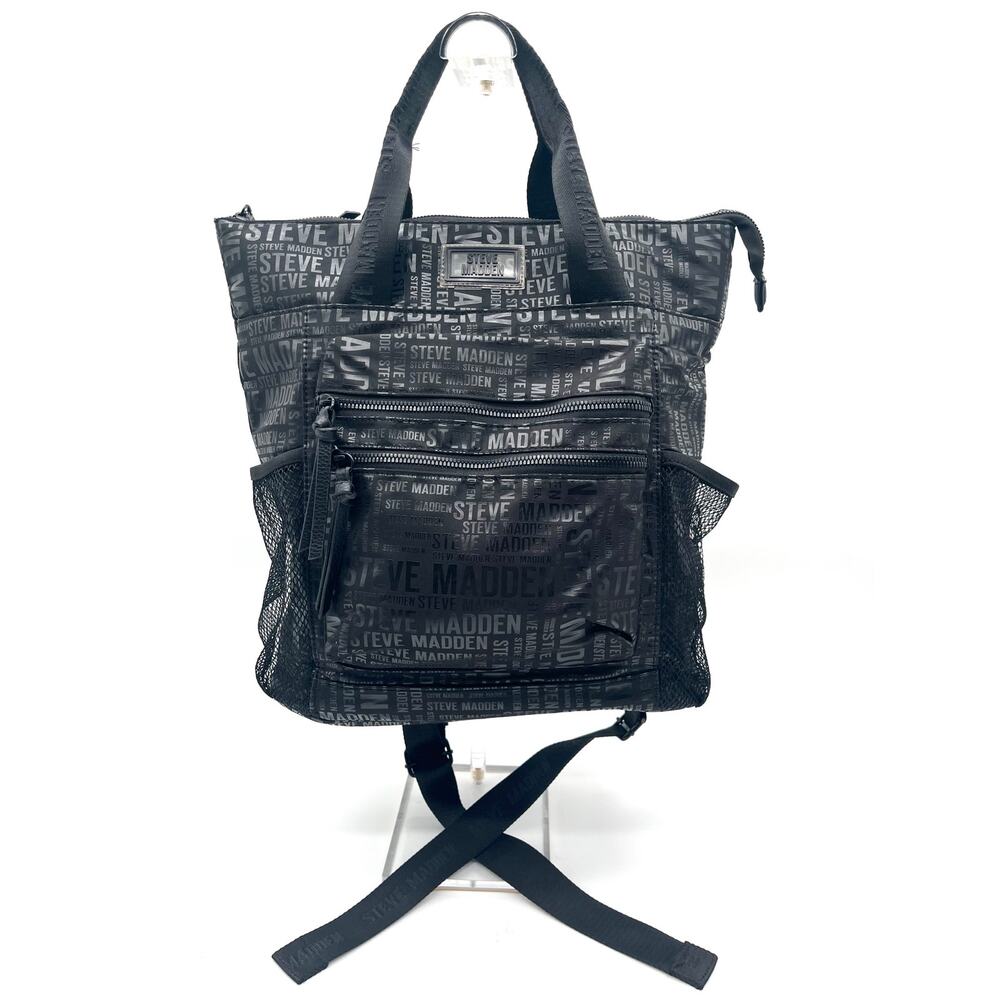 Steve Madden Nylon Logo Backpack and Tote, Black